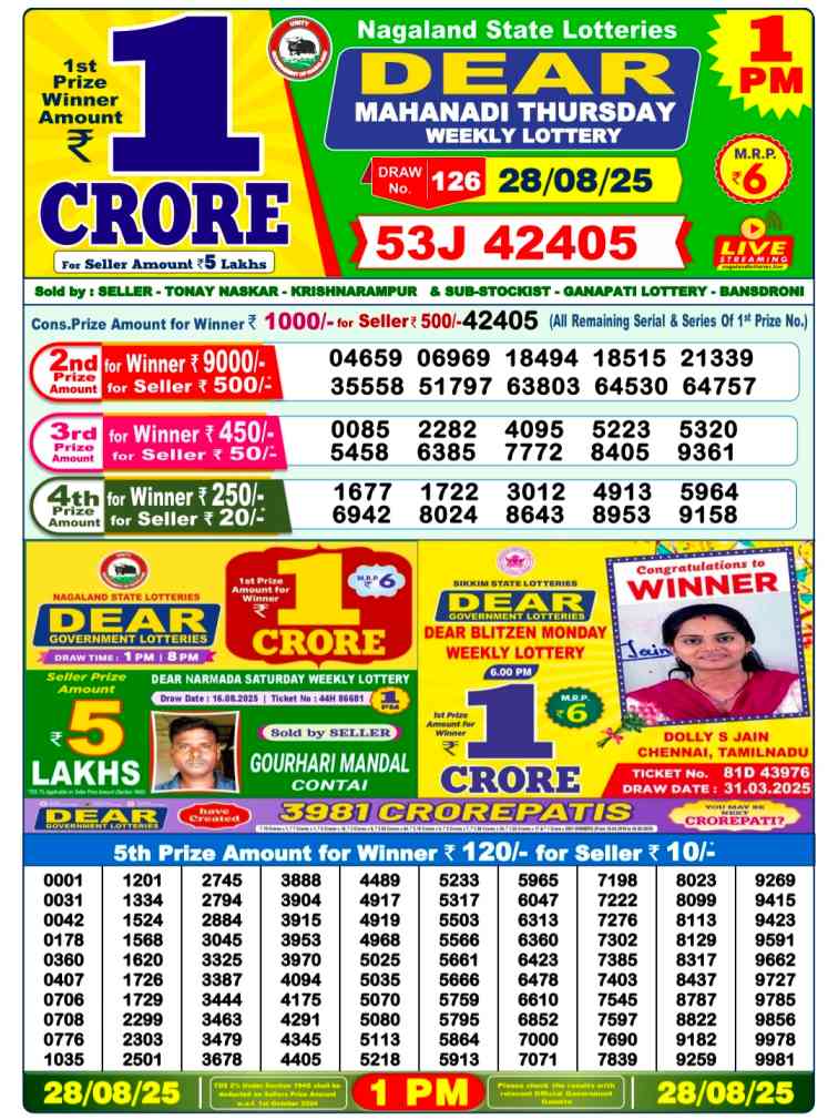 Lottery Sambad 01:00 PM